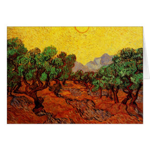 Olive Trees with Yellow Sky and Sun