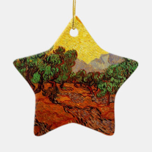 Olive Trees with Yellow Sky and Sun Ceramic Tree Decoration