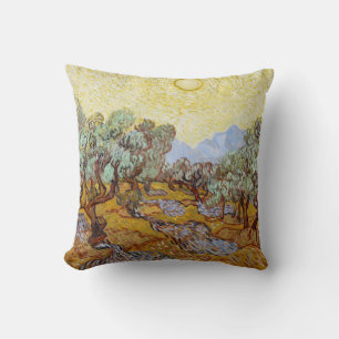 Olive Trees with yellow sky and sun  Cushion