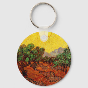 Olive Trees with Yellow Sky and Sun Key Ring