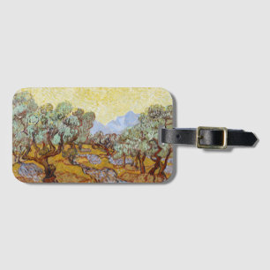 Olive Trees with yellow sky and sun Luggage Tag