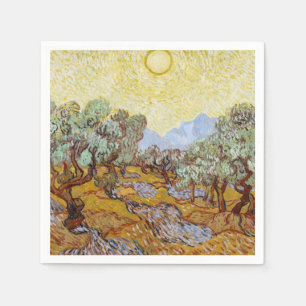Olive Trees with yellow sky and sun   Napkin