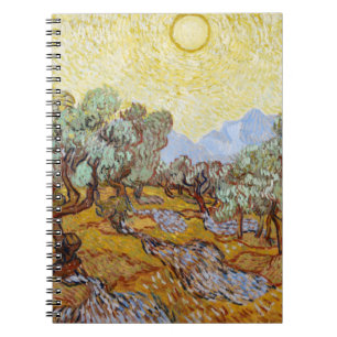 Olive Trees with yellow sky and sun Notebook