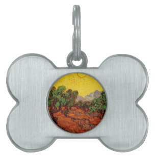 Olive Trees with Yellow Sky and Sun Pet ID Tag