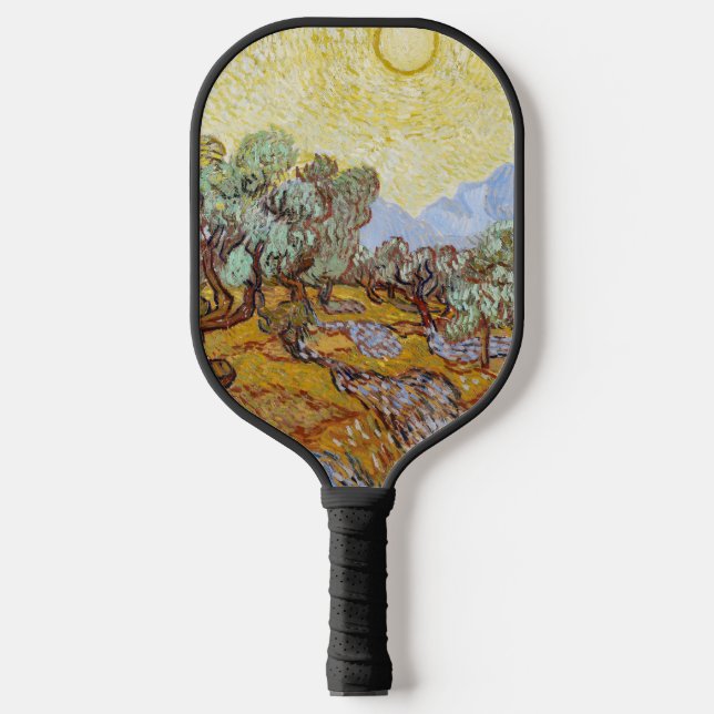 Olive Trees with yellow sky and sun   Pickleball Paddle (Front)