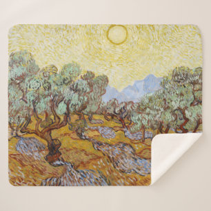 Olive Trees with yellow sky and sun Sherpa Blanket