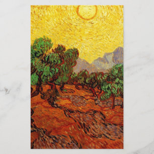 Olive Trees with Yellow Sky and Sun Stationery