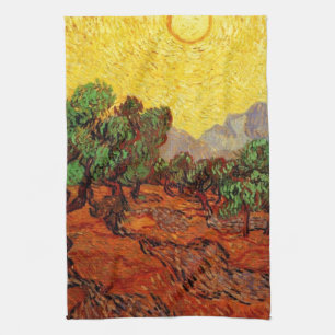 Olive Trees with Yellow Sky and Sun Tea Towel
