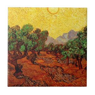 Olive Trees with Yellow Sky and Sun Tile