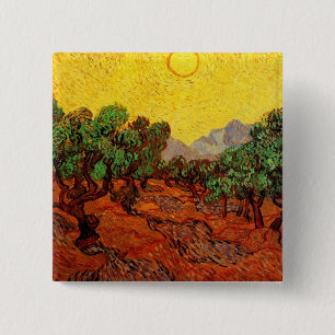 Olive Trees with Yellow Sky and Sun Van Gogh 15 Cm Square Badge