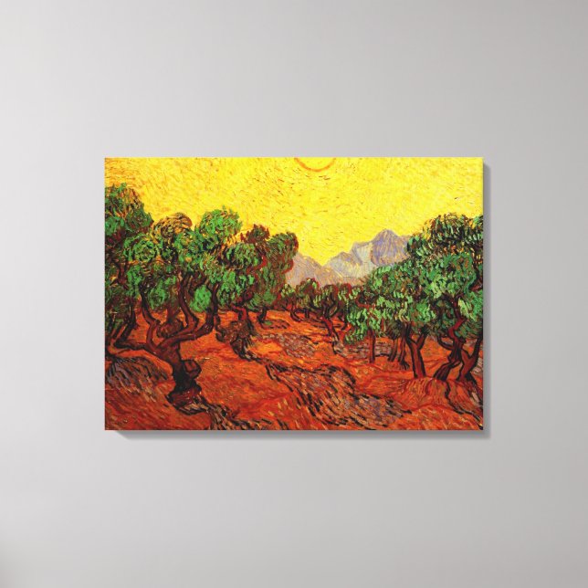 Olive Trees with Yellow Sky and Sun, van Gogh Canvas Print (Front)