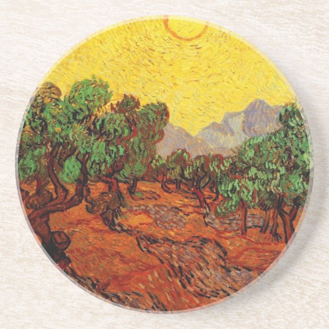 Olive Trees with Yellow Sky and Sun Van Gogh Coaster (Front)