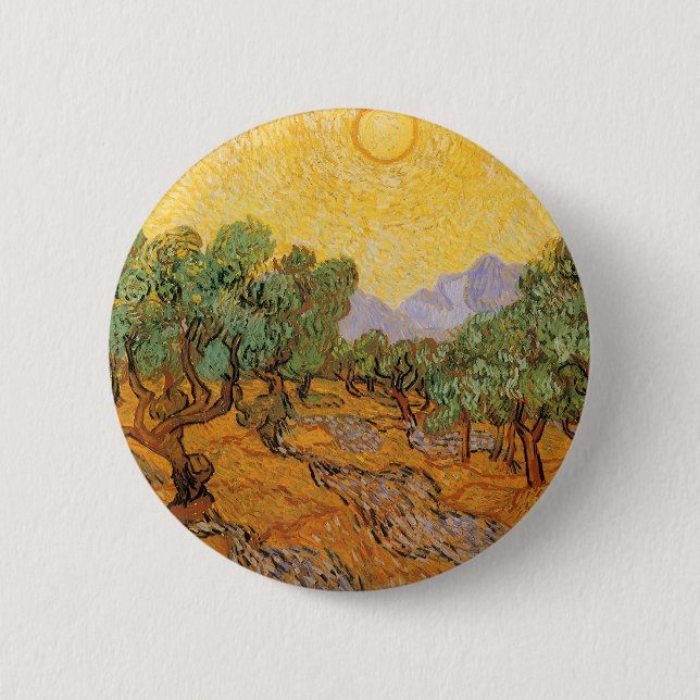 Olive Trees, Yellow Sky and Sun, Vincent van Gogh 6 Cm Round Badge (Front)