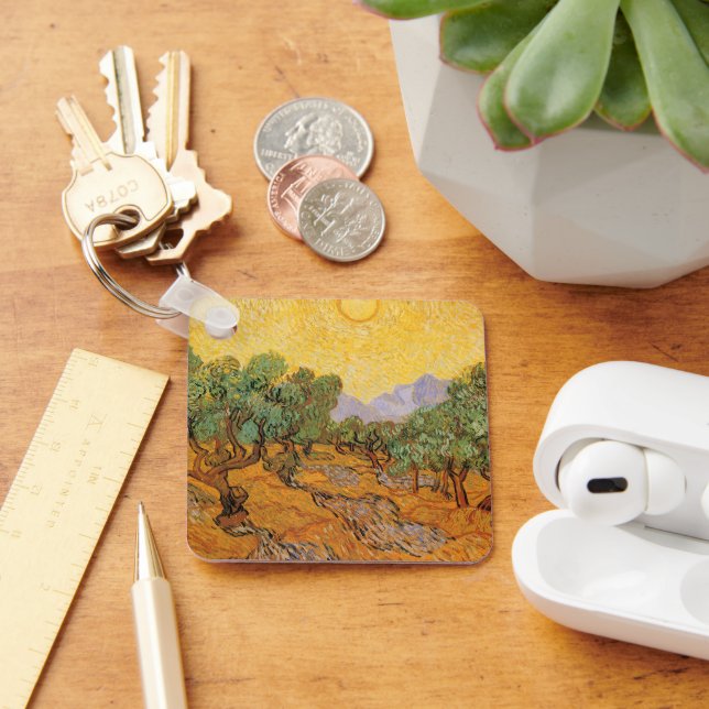 Olive Trees, Yellow Sky and Sun, Vincent van Gogh Key Ring (Desk)