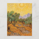 Olive Trees, Yellow Sky and Sun, Vincent van Gogh Postcard<br><div class="desc">Olive Trees with Yellow Sky and Sun (1889) by Vincent van Gogh is one of several studies of the olive trees that van Gogh painted while at the asylum. It's a vintage post impressionism fine art landscape nature painting. An olive grove on a farm on a sunny, summer day. About...</div>