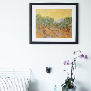 Olive Trees, Yellow Sky and Sun, Vincent van Gogh Poster