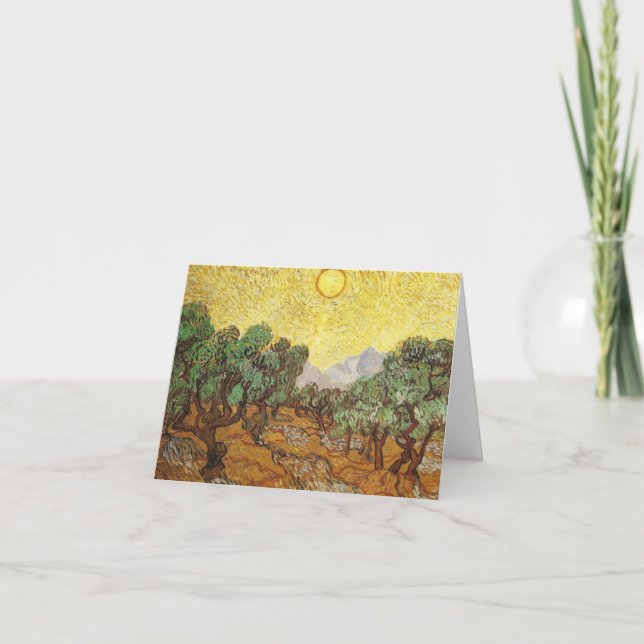 Olive Trees Yellow Sky & Sun Van Gogh Fine Art Card (Front)