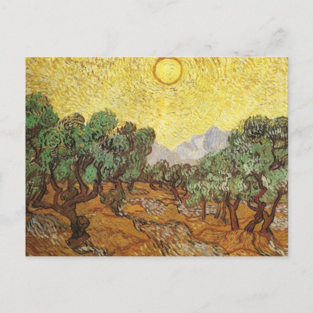 Olive Trees Yellow Sky & Sun Van Gogh Fine Art Postcard (Front)
