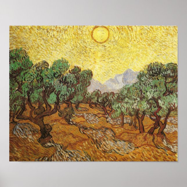 Olive Trees Yellow Sky & Sun Van Gogh Fine Art Poster (Front)