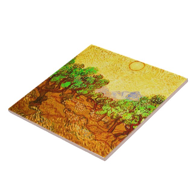 Olive Trees Yellow Sky & Sun Van Gogh Fine Art Tile (Side)