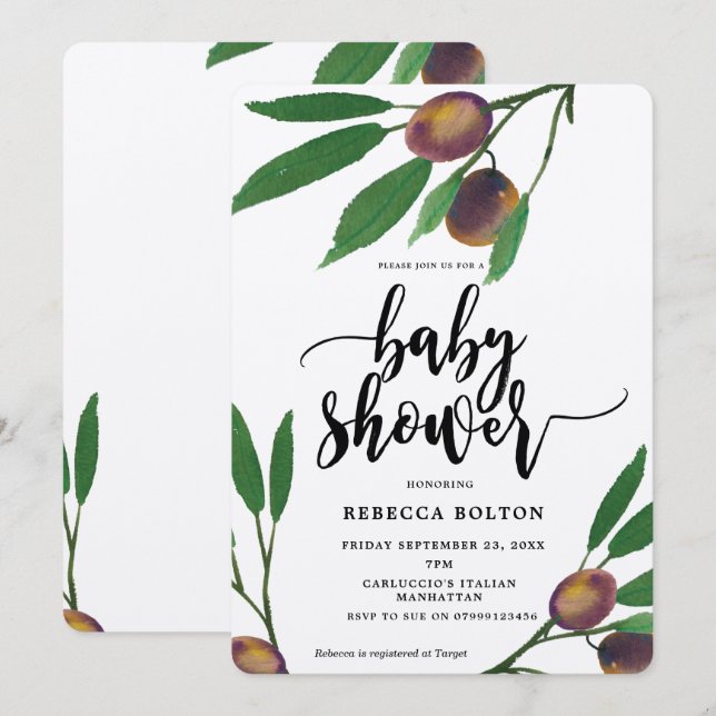olive tuscan modern kraft baby shower invite (Front/Back)
