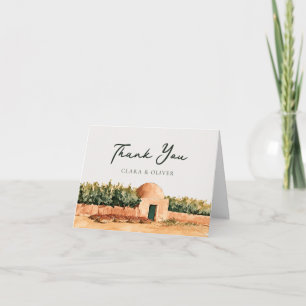 Olive Vine Rows Mediterranean Vineyard Wedding Thank You Card