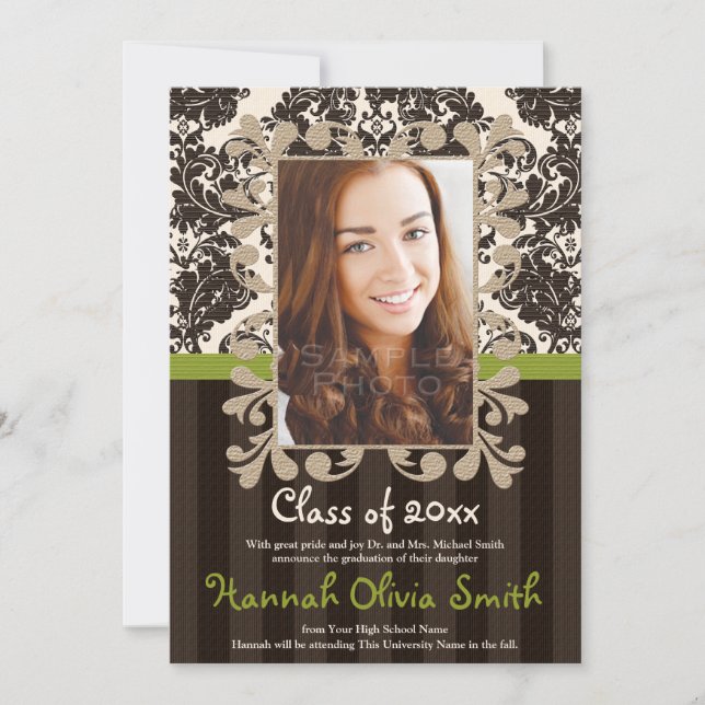 Olive Vintage Lace Frame Graduation Announcement (Front)