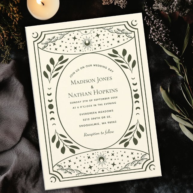 Olive Vintage Tarot Card Gothic Wedding Invitation (Creator Uploaded)
