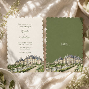 Olive Watercolor English Manor Countryside Wedding Invitation