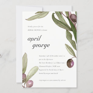 OLIVE WATERCOLOR FOLIAGE BRIDAL SHOWER INVITE