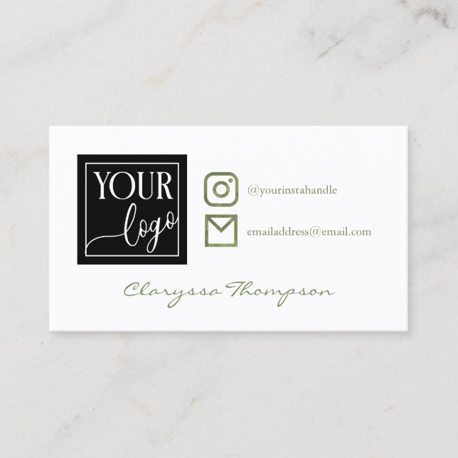 Olive Watercolor Logo & Photo Social Media Business Card (Front)