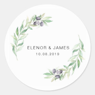 Olive Watercolor Wedding Invitation Sticker