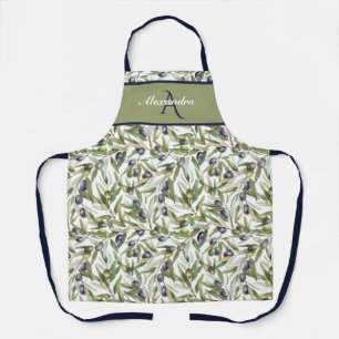 Olive Watercolour French Country Monogram Name Apron