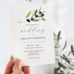 Olive Wedding Invitation with QR Code for RSVP<br><div class="desc">Save on paper and money with this budget wedding invitation with QR code for rsvp. An elegant and classy design, this sustainable wedding invite features both calligraphy typography with a classic sans font. Botanical watercolor olive branch greenery frames your details. The card reverses to your wedding QR code and space...</div>