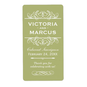 Olive Wedding Wine Bottle Monogram Favour Labels
