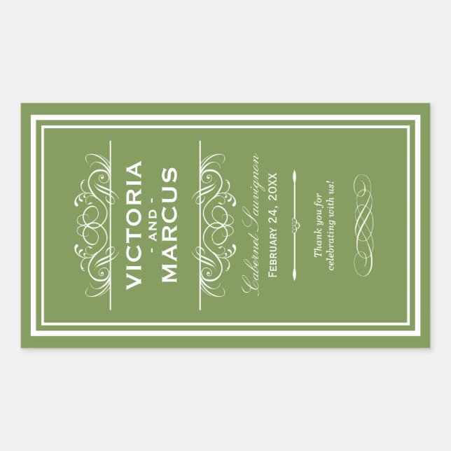 Olive Wedding Wine Bottle Monogram Favour Labels (Front)