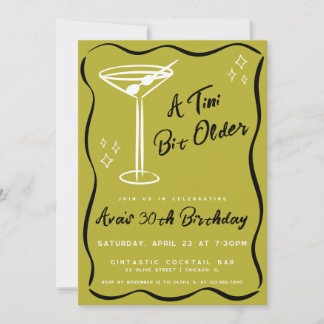 Olive Whimsical Tini Bit Older Martini Birthday Invitation
