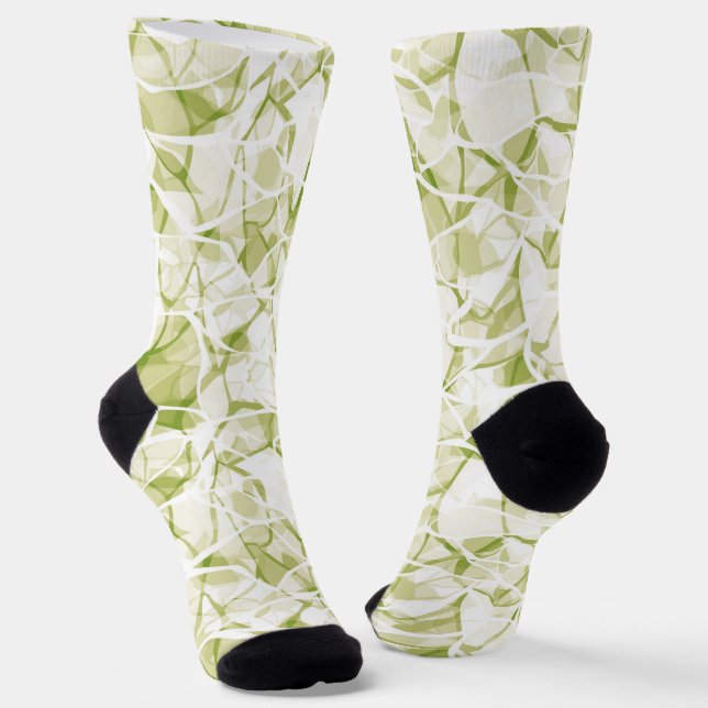 olive-white abstract fashionable modern pattern    socks (Angled)