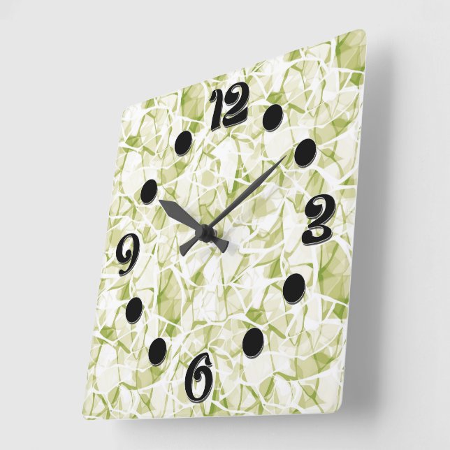 olive-white abstract fashionable modern pattern    square wall clock (Angle)