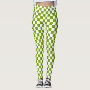 Olive & White Chequered Spandex Leggings
