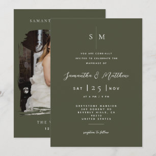 Olive & White Minimalist Modern Photo Wedding Invitation