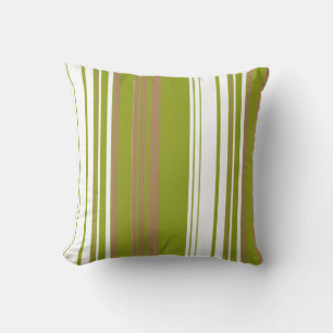 Olive, White Retro Stripes Art Design Abstract Cushion