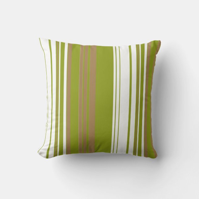Olive, White Retro Stripes Art Design Abstract Cushion (Front)