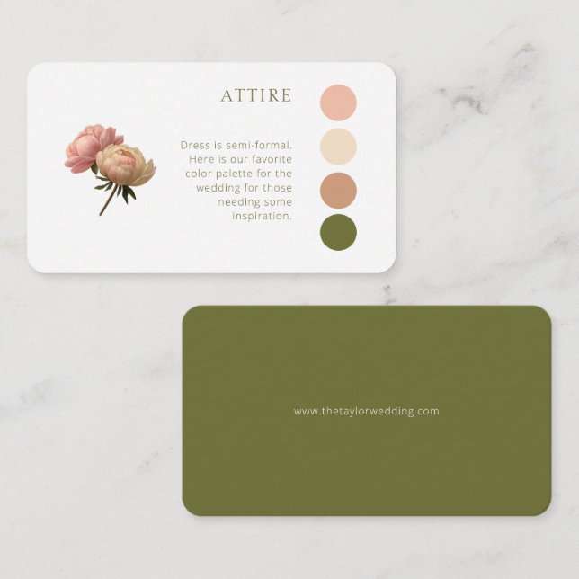 Olive & White | Rose Wedding Attire Dress Code Enclosure Card (Front/Back)