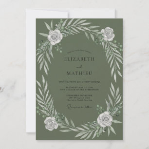 Olive White Rose Wedding Invitation