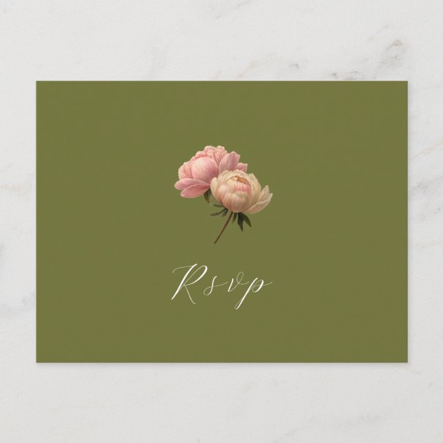 Olive & White | Rose Wedding RSVP Postcard (Front)