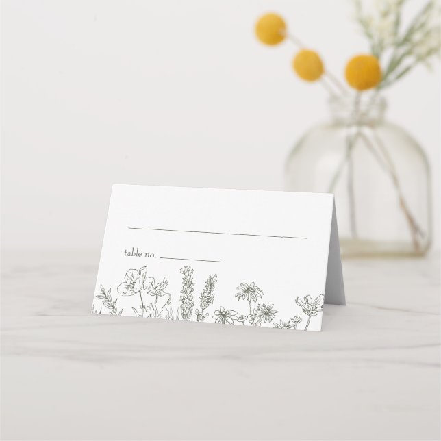 Olive Wildflower Wedding Folded Place Card (Front)