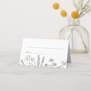 Olive Wildflower Wedding Folded Place Card