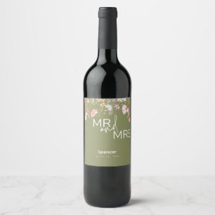 Olive Wildflowers Wine Bottle for Wedding Label