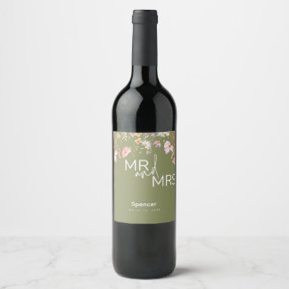 Olive Wildflowers Wine Bottle for Wedding Label